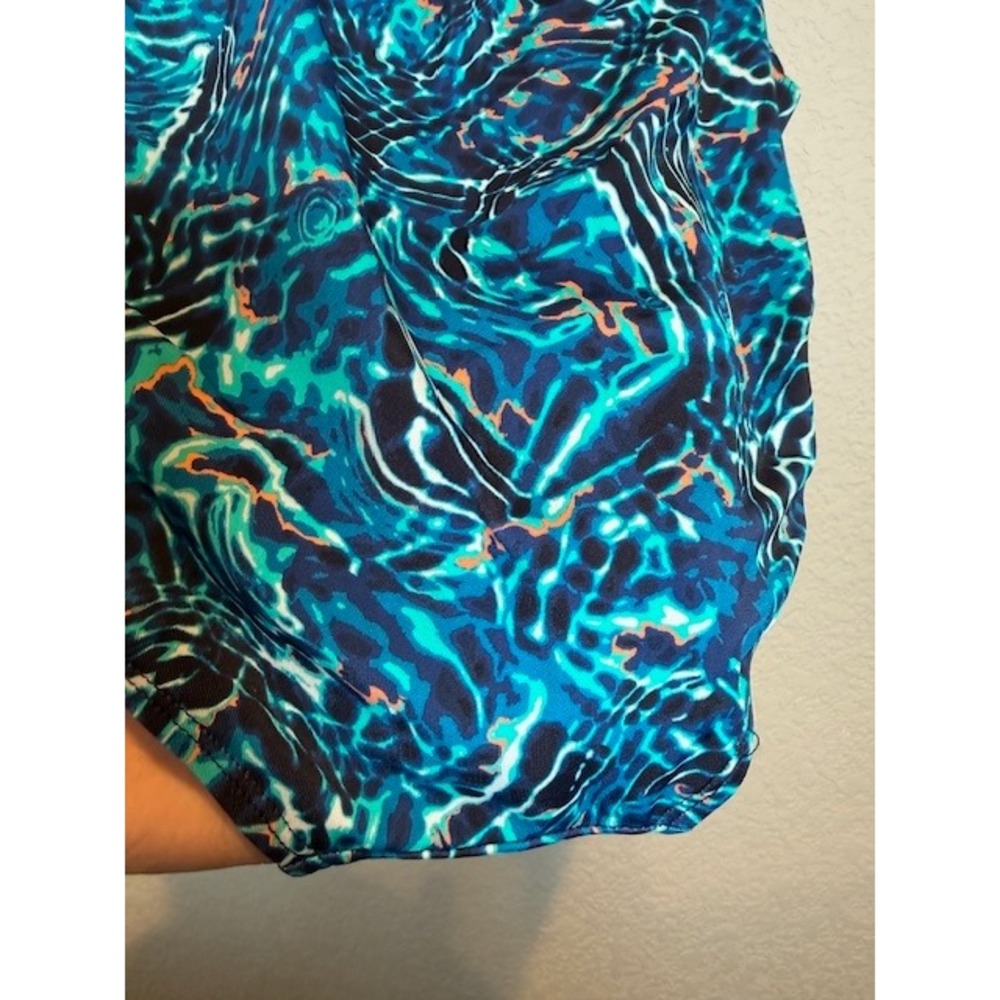 TYR Womens One Piece Swimsuit Blue Teal Water Print Racerback NWOT Sz L - Picture 5 of 8
